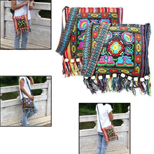 Load image into Gallery viewer, Linen Thai Embroidery Totes Shoulder Tassels National Tibet Floral Soft Bags