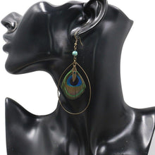 Load image into Gallery viewer, Boho Vintage Feather Peacock Metal Circle Earring Jewelry