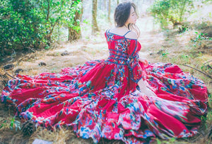 Retro Ethnic Boho Big Swing Floral Printed Maxi Dress