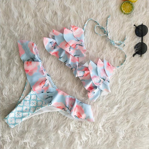 Pleated Ruffled Straps Sexy Sweet Bikini