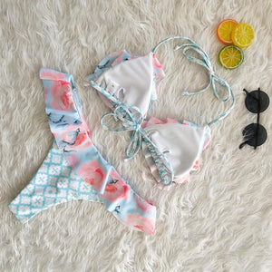 Pleated Ruffled Straps Sexy Sweet Bikini