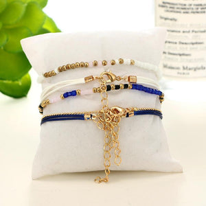 Ethnic Style Creative Alloy Rice Beads Love Leaves Feathers Multi-Layer Bracelet Cord Woven Bracelet Set Of 5