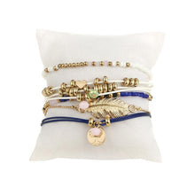 Load image into Gallery viewer, Ethnic Style Creative Alloy Rice Beads Love Leaves Feathers Multi-Layer Bracelet Cord Woven Bracelet Set Of 5