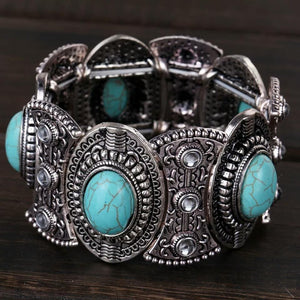 Vintage Ethnic Style Alloy Plated Ancient Silver Turquoise Bracelet
