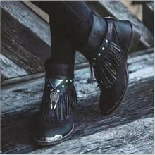 Load image into Gallery viewer, Women Ankle Boots Chunky Low Heels Ladies Vintage PU Leather Gladiator Tassels Shoes