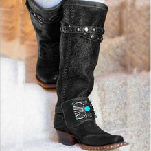 Load image into Gallery viewer, Women Knee High Heels Ethic Shoes Vintage PU Leather High Boots