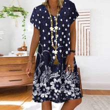 Load image into Gallery viewer, Summer Dot Floral Print V-Neck Short Sleeves Midi Dress